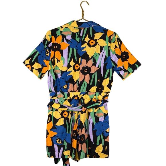 Roxy Short Sleeve Belted Jumpsuit Bold Floral Print Artsy Retro Style | Size XS - Picture 10 of 10